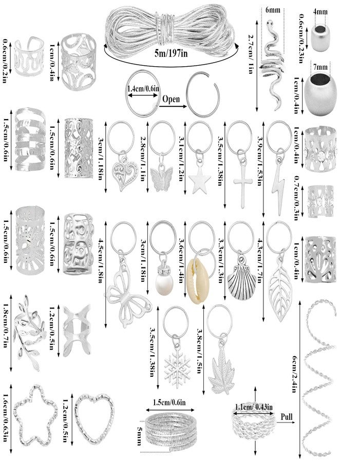 Fscwlmon 309Pcs Hair Jewelry for Women Braids,Hair Loc Cuff Coils Rings for Dreadlock Accessories,Locs Hair Tube Beads Decorations,Braid Clips Hair Charms Braids Accessories Silvery - Image 2