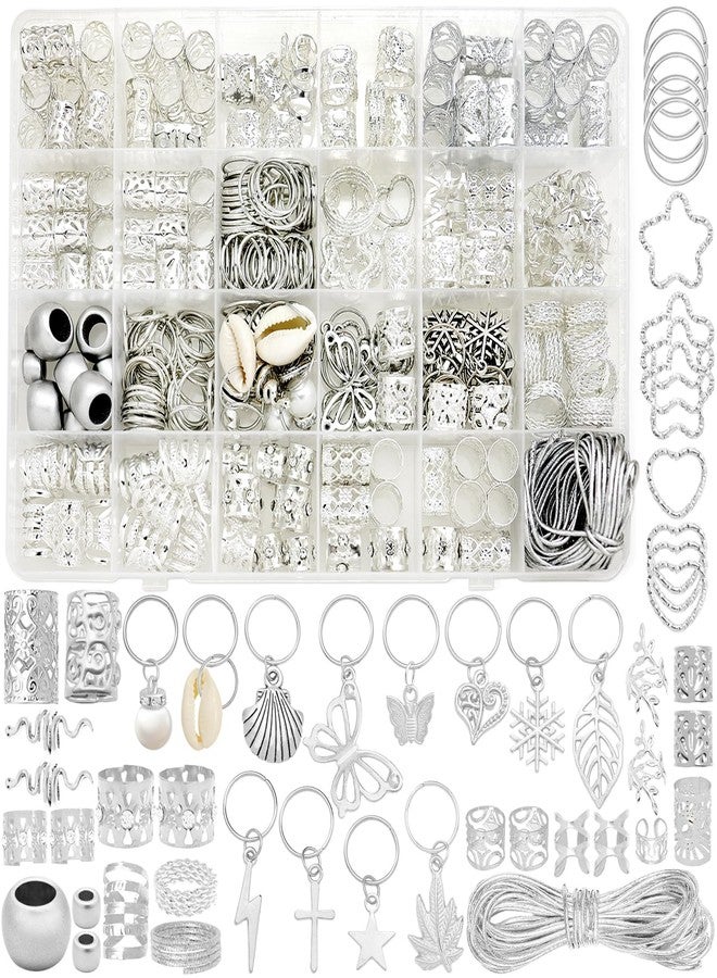 Fscwlmon 309Pcs Hair Jewelry for Women Braids,Hair Loc Cuff Coils Rings for Dreadlock Accessories,Locs Hair Tube Beads Decorations,Braid Clips Hair Charms Braids Accessories Silvery - Image 1