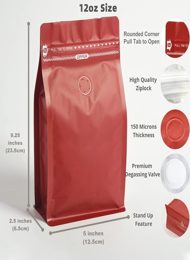 felipack 50 Count 12oz Red Coffee Bags with Aluminum Foil Liner, High Barrier Coffee Pouches with Degassing Valve, Ziplock Food Storage Bags with Pull Tape, Pack of 50, 12oz/0.75lb/340gram - Image 2