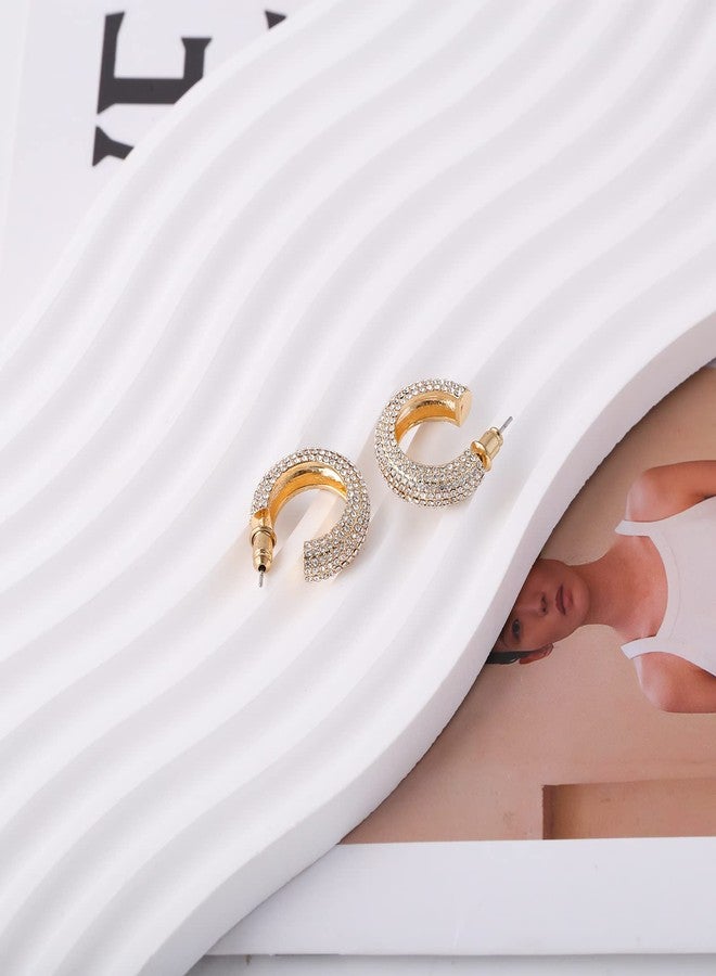 WOWORAMA Gold Open Hoop Earrings for Women Sparkly CZ Chunky Hoop Earrings Shiny Zircon C Shaped Hoop Earrings Crystal Round Hoops Dainty Minimalist Earrings Jewelry - Image 5