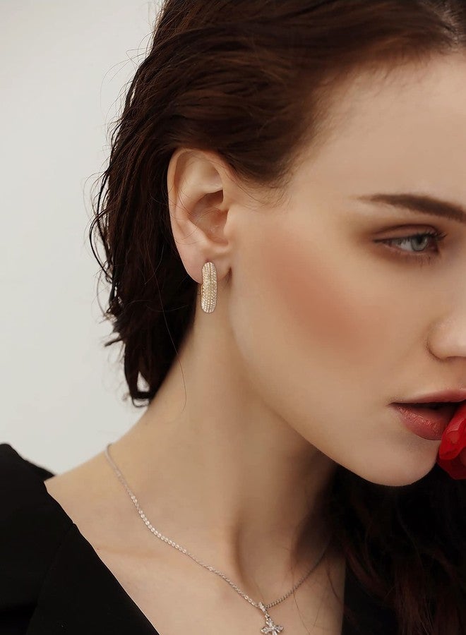 WOWORAMA Gold Open Hoop Earrings for Women Sparkly CZ Chunky Hoop Earrings Shiny Zircon C Shaped Hoop Earrings Crystal Round Hoops Dainty Minimalist Earrings Jewelry - Image 2