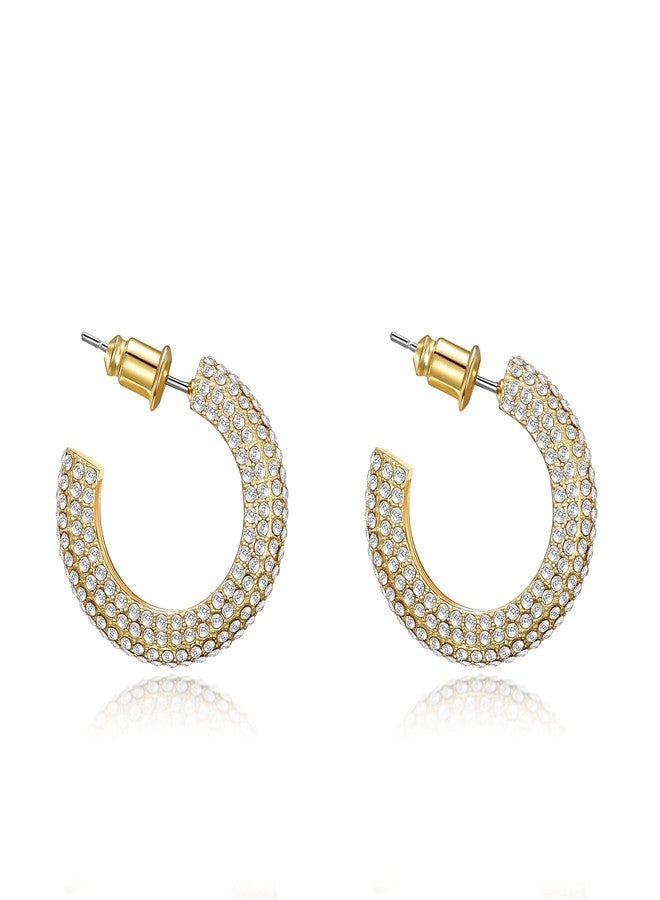 WOWORAMA Gold Open Hoop Earrings for Women Sparkly CZ Chunky Hoop Earrings Shiny Zircon C Shaped Hoop Earrings Crystal Round Hoops Dainty Minimalist Earrings Jewelry - Image 1