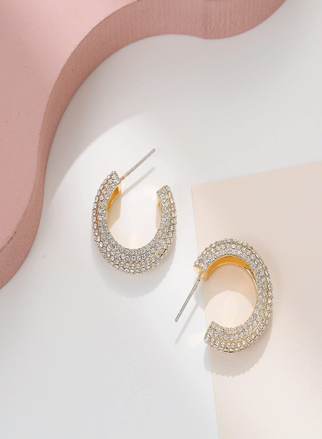 WOWORAMA Gold Open Hoop Earrings for Women Sparkly CZ Chunky Hoop Earrings Shiny Zircon C Shaped Hoop Earrings Crystal Round Hoops Dainty Minimalist Earrings Jewelry - Image 4