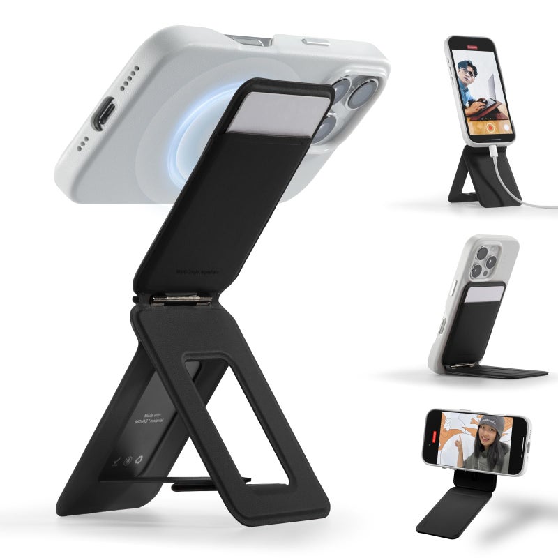 MOFT Phone Tripod Wallet for iPhone, Mulit-Angles, Lightweight & Portable Phone Stand, MOVAS Vegan Leather Magnetic Wallet, Strong Magnets, NFC Card Holder,Travel Essential, Jet Black (With Card Slot) - Image 1
