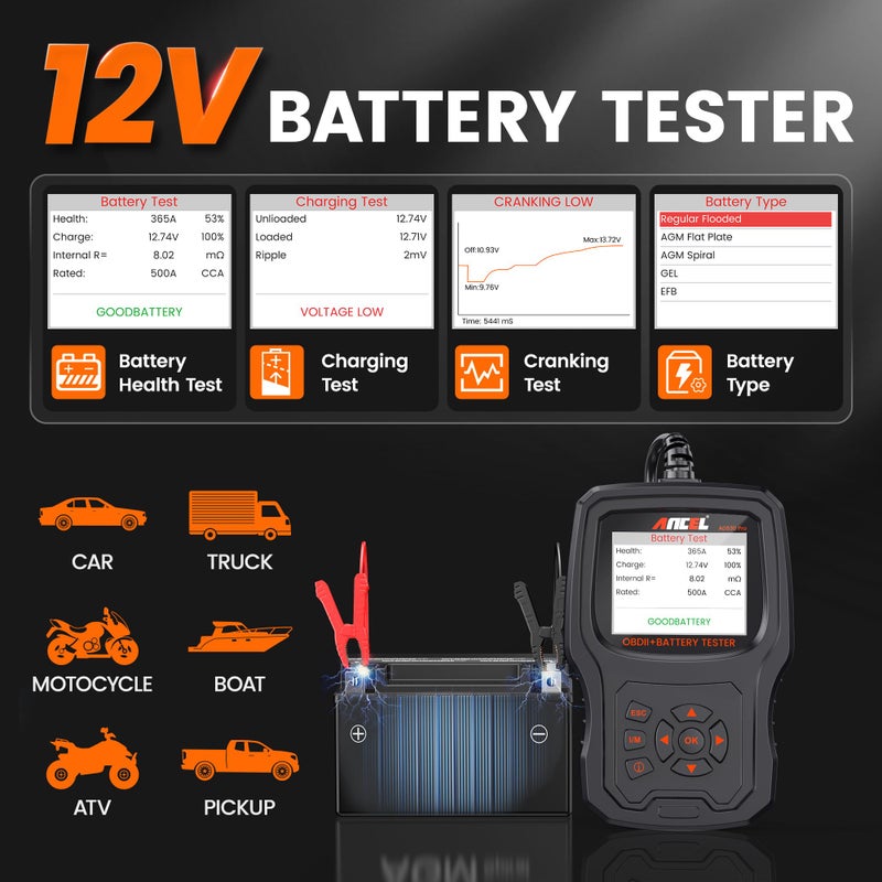 ANCEL AD530 PRO 2 in 1 OBD2 Scanner & Car Battery Tester, Car Scanner Diagnostic Tool with Live Data, 12V Battery Tester with Charging & Cranking Test, Check Engine Code Reader for 1996+ Vehicles - Image 4
