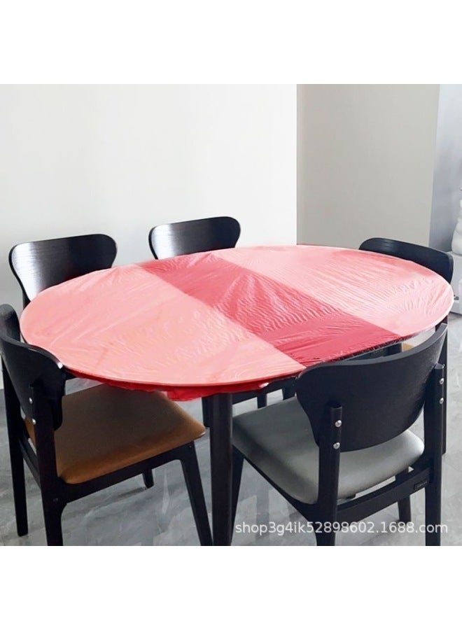 Drawstring Disposable Tablecloth Household Thickened Elastic Band Tablecloth Disposable Disposable Disposable Transparent Round Rectangular Special-Color:Red-Specifications:Round Table Diameter 80CM/square Table Diameter 100CM (one Piece)  - Image 1