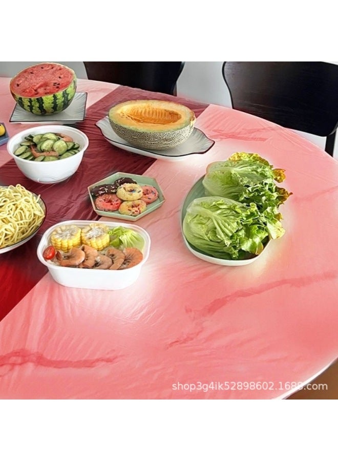 Drawstring Disposable Tablecloth Household Thickened Elastic Band Tablecloth Disposable Disposable Disposable Transparent Round Rectangular Special-Color:Red-Specifications:Round Table Diameter 80CM/square Table Diameter 100CM (one Piece)  - Image 5