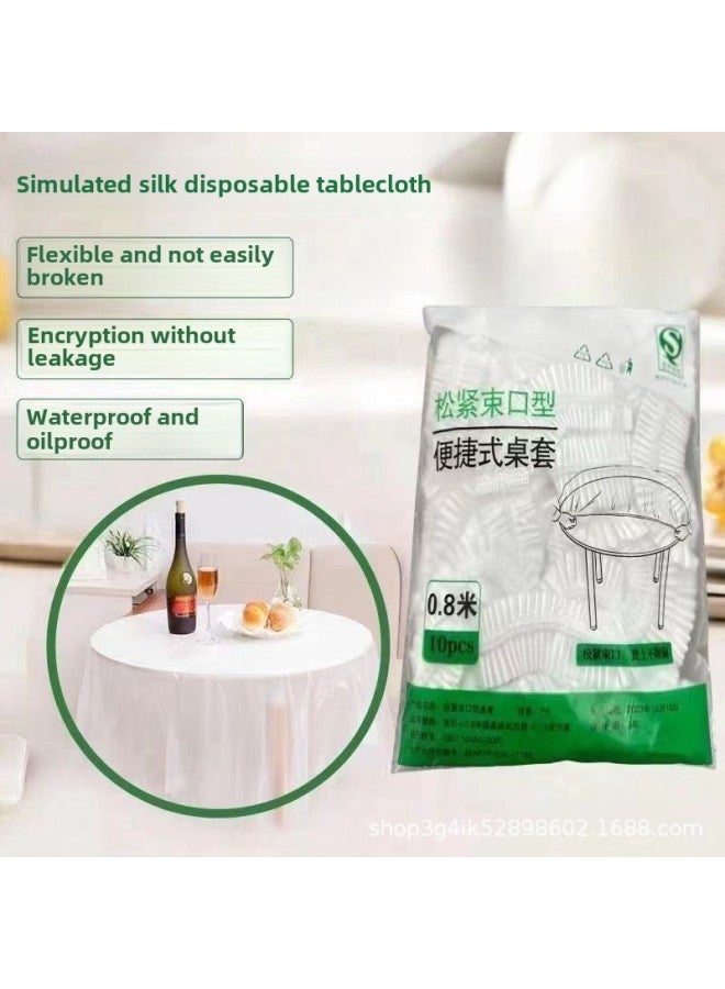 Drawstring Disposable Tablecloth Household Thickened Elastic Band Tablecloth Disposable Disposable Disposable Transparent Round Rectangular Special-Color:Red-Specifications:Round Table Diameter 80CM/square Table Diameter 100CM (one Piece)  - Image 4