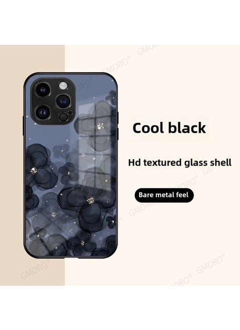 Ins High-grade Flower Apple 14 Phone Case Iphone13 Glass Shell 12 Fresh Suitable For 15promax-Color:Regular Glass Shell-803-Applicable Model:iphone15 Pro Max