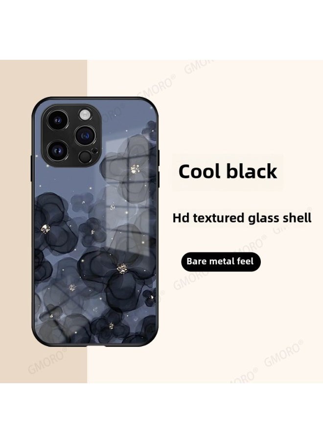 Ins High-grade Flower Apple 14 Phone Case Iphone13 Glass Shell 12 Fresh Suitable For 15promax-Color:Regular Glass Shell-803-Applicable Model:iphone15 Pro Max