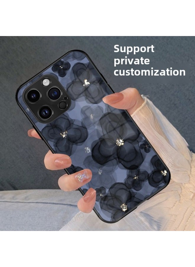 Ins High-grade Flower Apple 14 Phone Case Iphone13 Glass Shell 12 Fresh Suitable For 15promax-Color:Regular Glass Shell-803-Applicable Model:iphone15 Pro Max