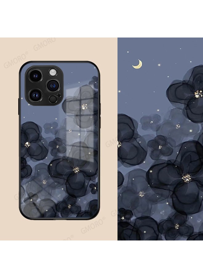 Ins High-grade Flower Apple 14 Phone Case Iphone13 Glass Shell 12 Fresh Suitable For 15promax-Color:Regular Glass Shell-803-Applicable Model:iphone15 Pro Max