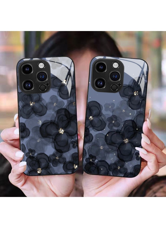 Ins High-grade Flower Apple 14 Phone Case Iphone13 Glass Shell 12 Fresh Suitable For 15promax-Color:Regular Glass Shell-803-Applicable Model:iphone15 Pro Max