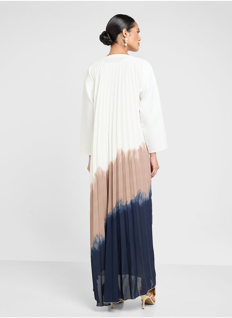 Khizana Print Abaya With Back Pleat & Sheila  - Image 2