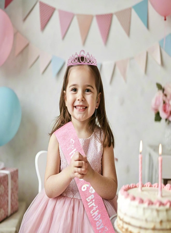 Hapdoo 6th Birthday Decorations for Girls Set - Happy 6th Birthday Princess Crown and Glitter Sash, 6 Year Old Girl Tiara Party Decorations Supplies Outfit Accessory Gifts - Image 5