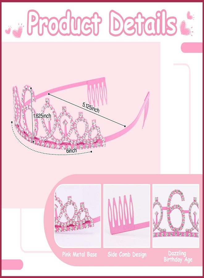 Hapdoo 6th Birthday Decorations for Girls Set - Happy 6th Birthday Princess Crown and Glitter Sash, 6 Year Old Girl Tiara Party Decorations Supplies Outfit Accessory Gifts - Image 2