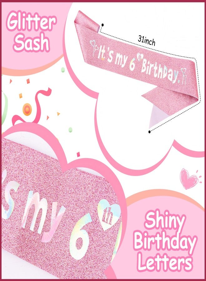 Hapdoo 6th Birthday Decorations for Girls Set - Happy 6th Birthday Princess Crown and Glitter Sash, 6 Year Old Girl Tiara Party Decorations Supplies Outfit Accessory Gifts - Image 3