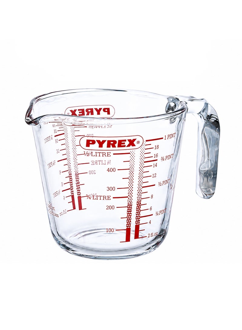 بيريكس Pyrex 500ml Glass Measuring Jug with Handle, Clear Measurement Markings, Microwave & Dishwasher Safe for Cooking & Baking 16 x 12 x 12cm - Image 1