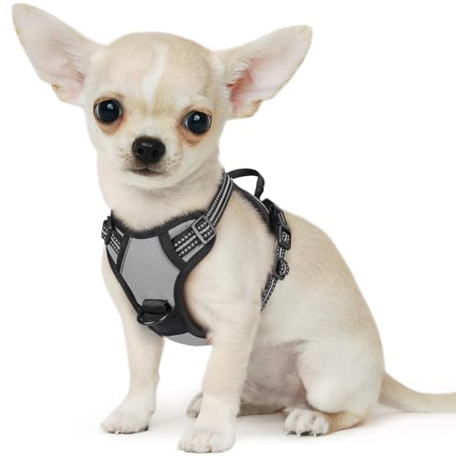 Eagloo Small Dog Harness No Pull, Service Vest with Reflective Strips and Control Handle, Adjustable and Comfortable for Walking, No Choke Pet Harness with 2 Metal Rings, Grey, XS - Image 1