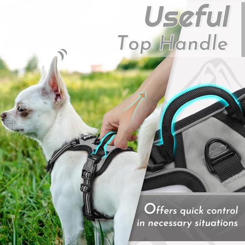 Eagloo Small Dog Harness No Pull, Service Vest with Reflective Strips and Control Handle, Adjustable and Comfortable for Walking, No Choke Pet Harness with 2 Metal Rings, Grey, XS - Image 5
