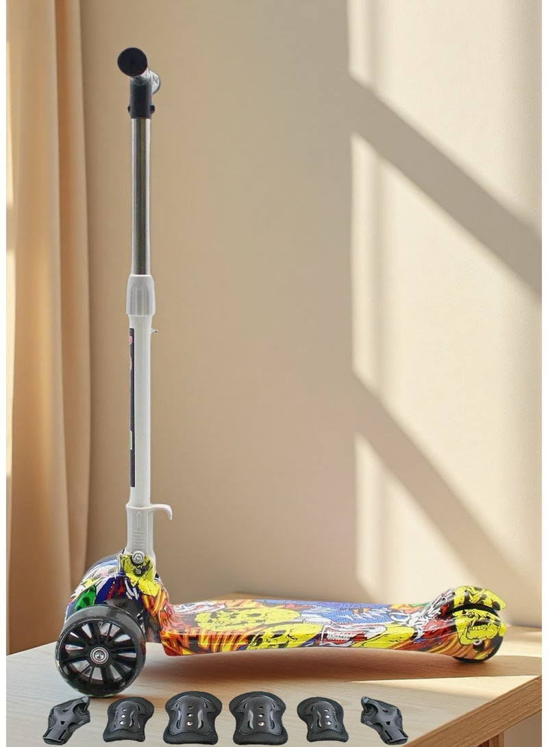 إيزي فيتشور سكوتر إيزي فيوتشر القابل للطي، مثالي للأطفال من عمر 3 إلى 8 سنوات، مزود بمقبض قابل لتعديل الارتفاع، وعجلات من البولي يوريثان بإضاءة LED، وفرامل خلفية، وموسيقى، بالإضافة إلى مجموعة معدات واقية. - Image 1