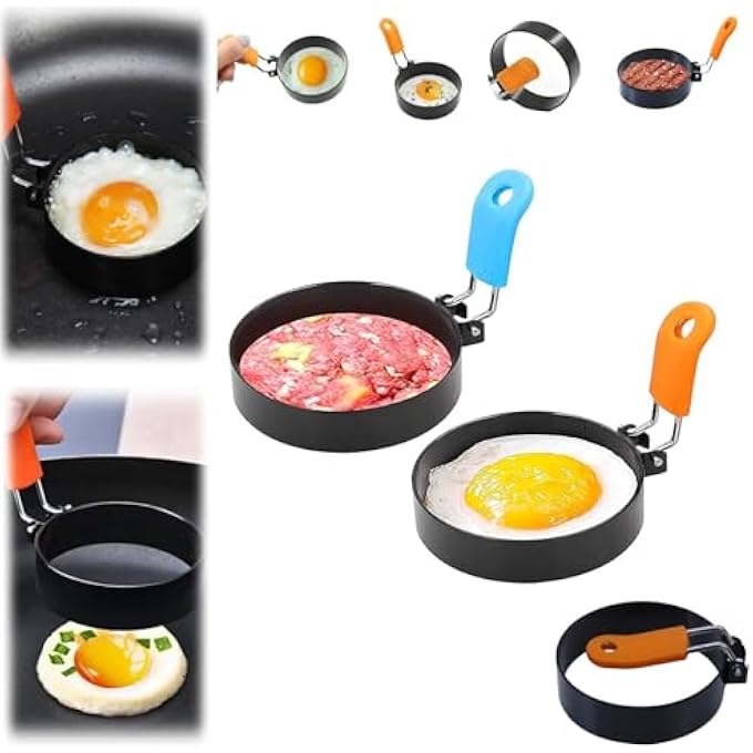 كاست ويف طقم حلقات البيض من علبة من الفولاذ المقاوم للصدأ وحلقات طبخ دائرية للبيض وفطائر إنجليزية وفطائر وسندويشات - Image 1