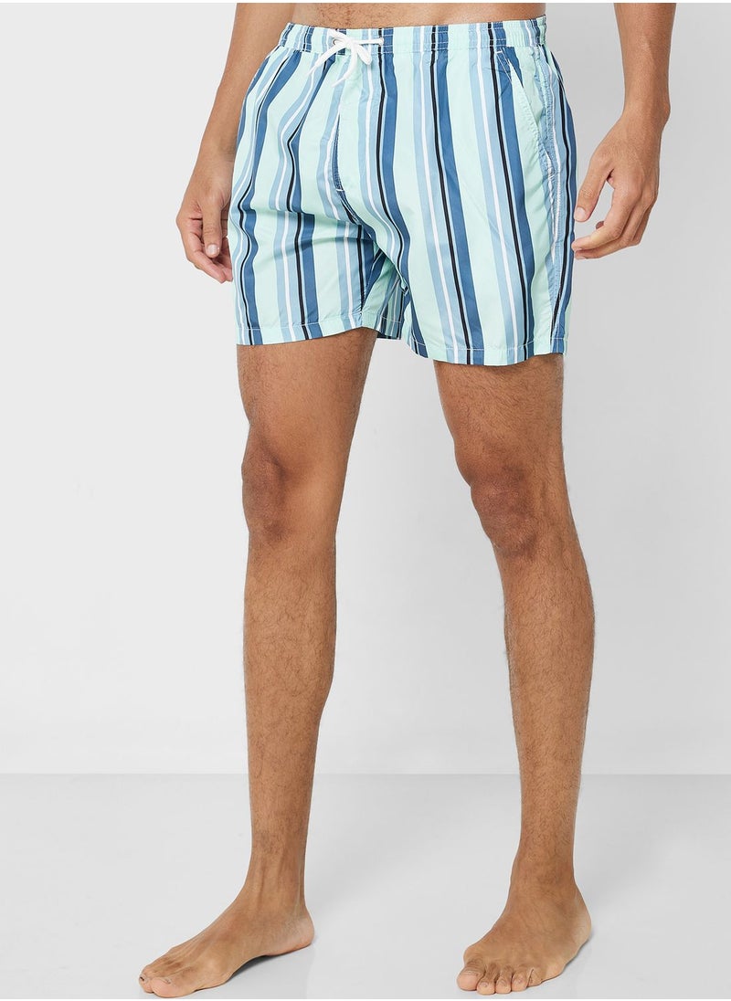 BRAVE SOUL - Bravesoul Mens 50D Poly Stripe Printed Swimshort - Image 1
