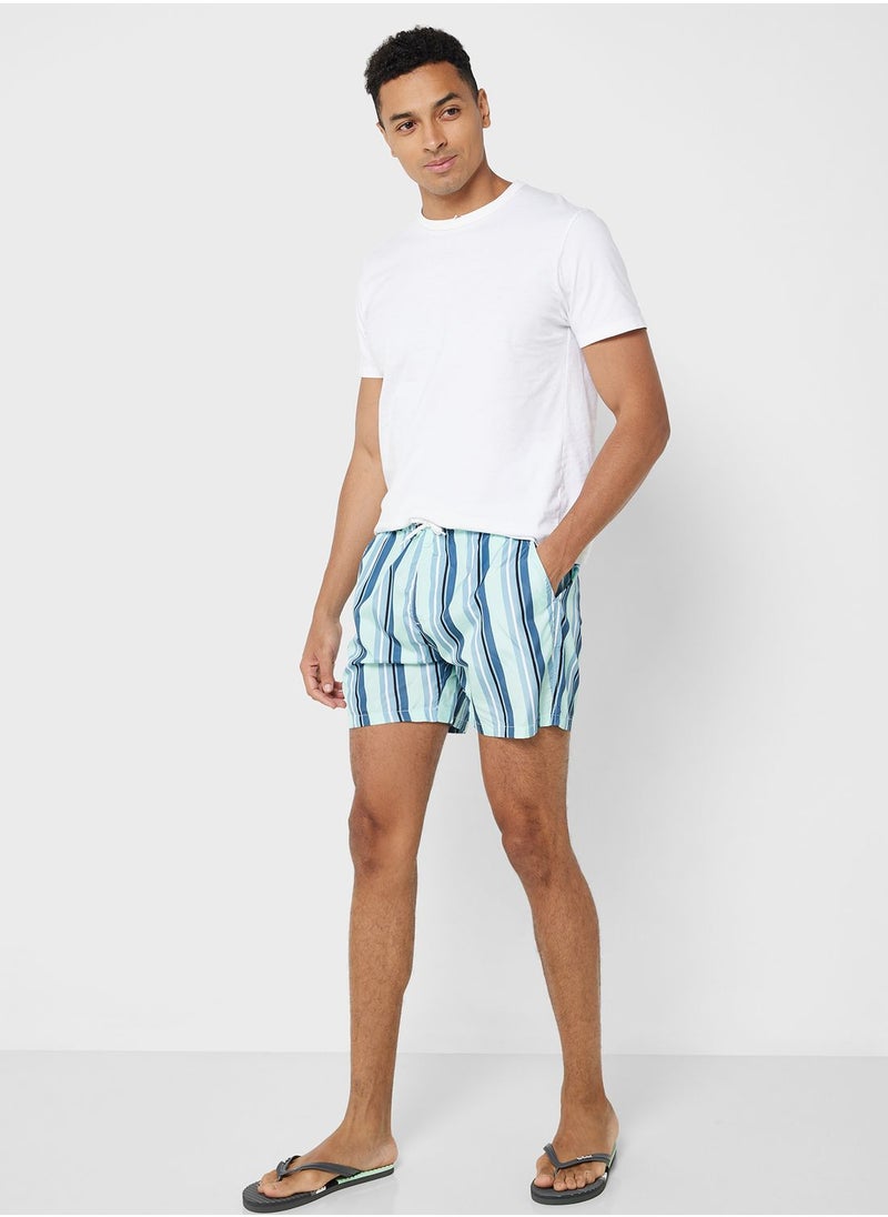 BRAVE SOUL - Bravesoul Mens 50D Poly Stripe Printed Swimshort - Image 1