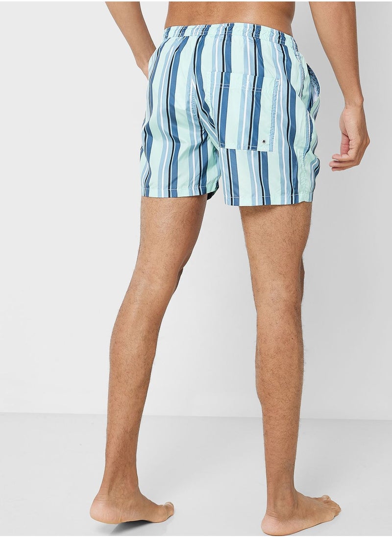 BRAVE SOUL - Bravesoul Mens 50D Poly Stripe Printed Swimshort - Image 1