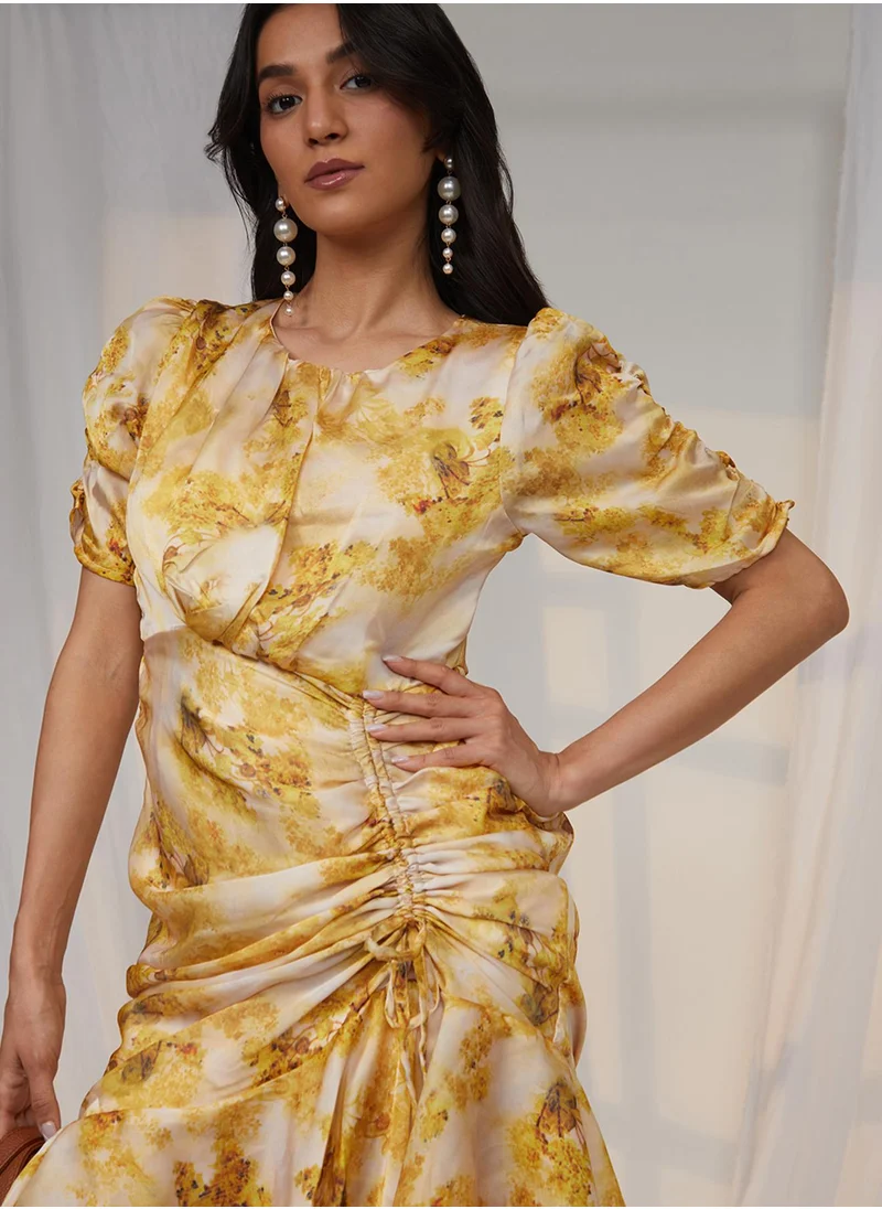 PINACOLADA Women's Mustard Yellow Blurry Draped Dress