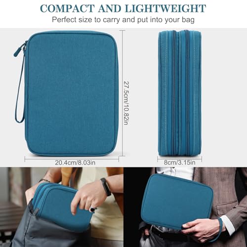 FYY Electronic Organizer, Extra Large Travel Cable Organizer Bag Pouch Portable Waterproof Double Layers All-in-One Storage Bag for iPad, Cable, Power Bank, Laptop Charger for Office/Home, Dark Green - Image 2