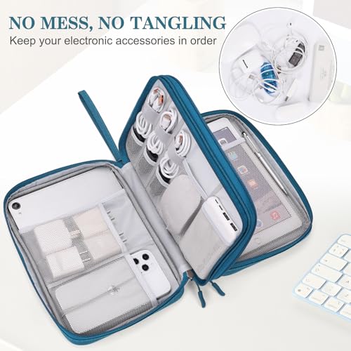 FYY Electronic Organizer, Extra Large Travel Cable Organizer Bag Pouch Portable Waterproof Double Layers All-in-One Storage Bag for iPad, Cable, Power Bank, Laptop Charger for Office/Home, Dark Green - Image 5