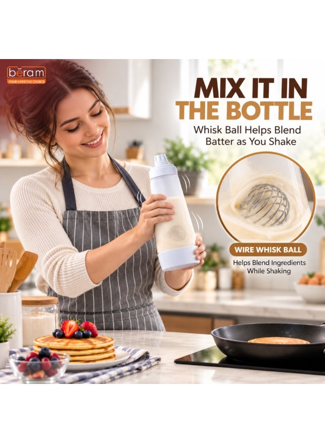 BERAM 1L Pancake Batter Dispenser Bottle with Wire Whisk Ball, 2-in-1 Batter Mixer & Shaker, Easy Pour Baking Tool for Pancakes, Crepes, Waffles, Muffins & Cupcakes - Image 2