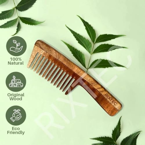 RIXTEC Neem Wooden Comb Set for Women & Men | Wooden combs combo Hair Comb Set | Kachi neem comb for Women for Hair Growth | Dandruff remover comb Neem Wood Kangi for Hair (Pack of 3) - Image 2