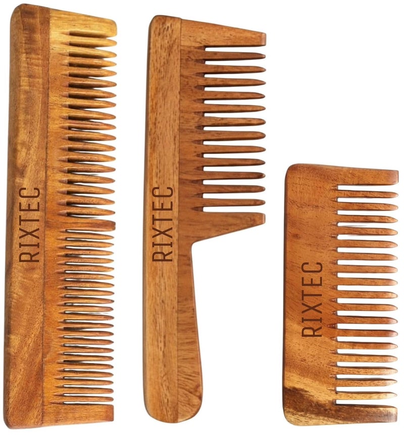 RIXTEC Neem Wooden Comb Set for Women & Men | Wooden combs combo Hair Comb Set | Kachi neem comb for Women for Hair Growth | Dandruff remover comb Neem Wood Kangi for Hair (Pack of 3) - Image 5