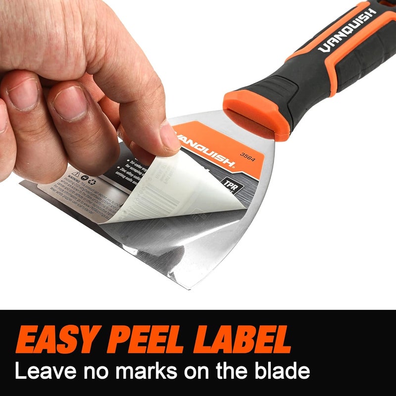 Vanquish 4 Inch Stainless Steel Putty Knife Scraper with Soft Grip Handle and Metal Hammer End (3564) - Image 4
