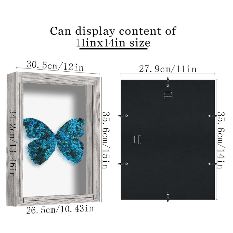 PICRIT Shadow Box Frame 11x14 Display Case Box ذات الزجاج الحقيقي العالي والأسود لتذكارات الأطفال عناصر حفلات الزفاف تذاكر وصور رمادية - Image 2
