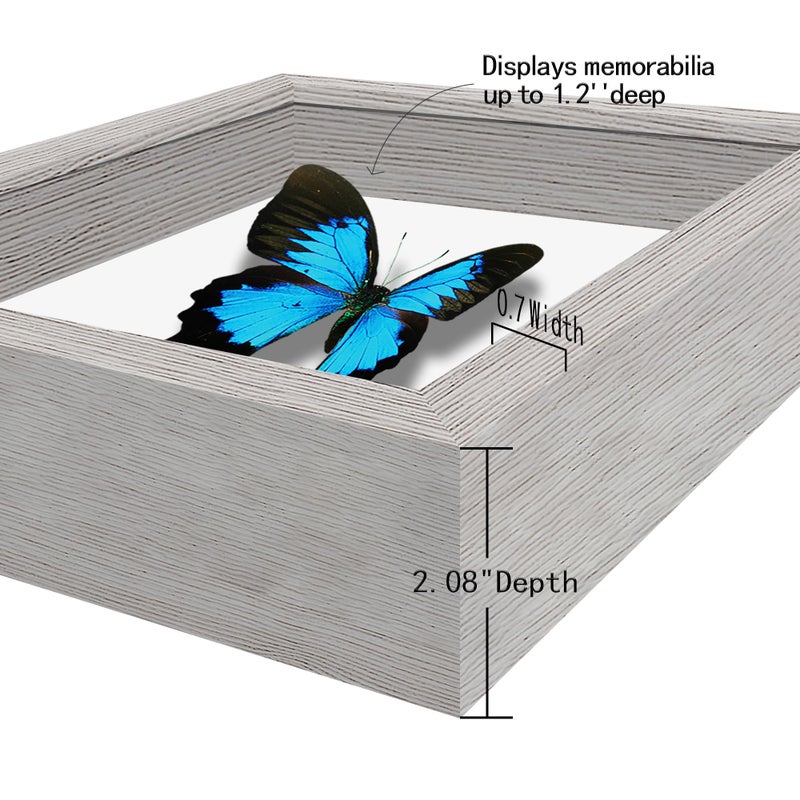 PICRIT Shadow Box Frame 11x14 Display Case Box ذات الزجاج الحقيقي العالي والأسود لتذكارات الأطفال عناصر حفلات الزفاف تذاكر وصور رمادية - Image 3