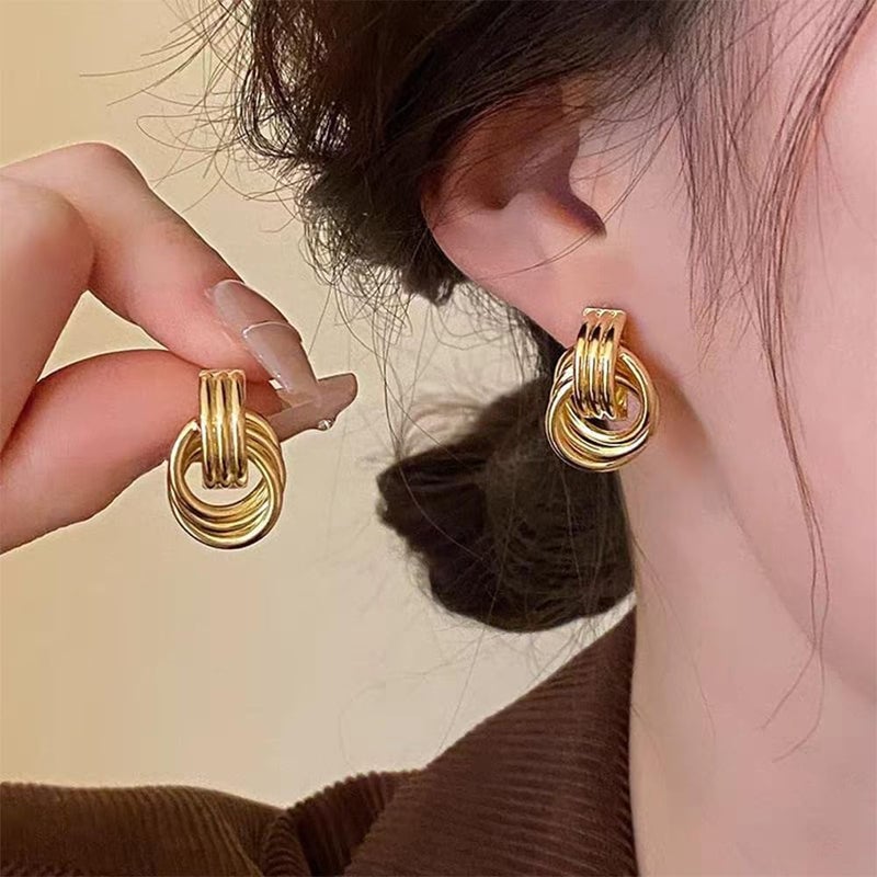 FIFATA Statement Earrings for Women Rattan Earrings Big Gold Geometric Drop Dangle Earrings Set Beach Essentials Hypoallergenic for Sensitive Ears - Image 2