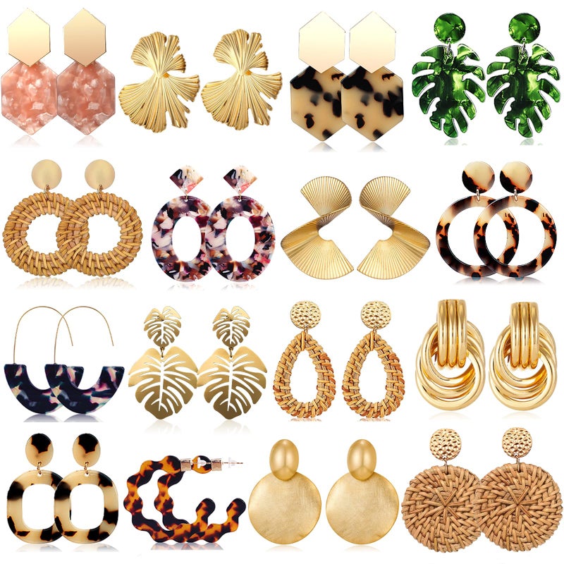 FIFATA Statement Earrings for Women Rattan Earrings Big Gold Geometric Drop Dangle Earrings Set Beach Essentials Hypoallergenic for Sensitive Ears - Image 1