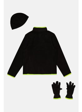 Hurley Kids Boy 3 Pieces Sweatshirt With Gloves And Bennie Set, Black  - Image 2