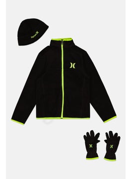 Hurley Kids Boy 3 Pieces Sweatshirt With Gloves And Bennie Set, Black  - Image 1