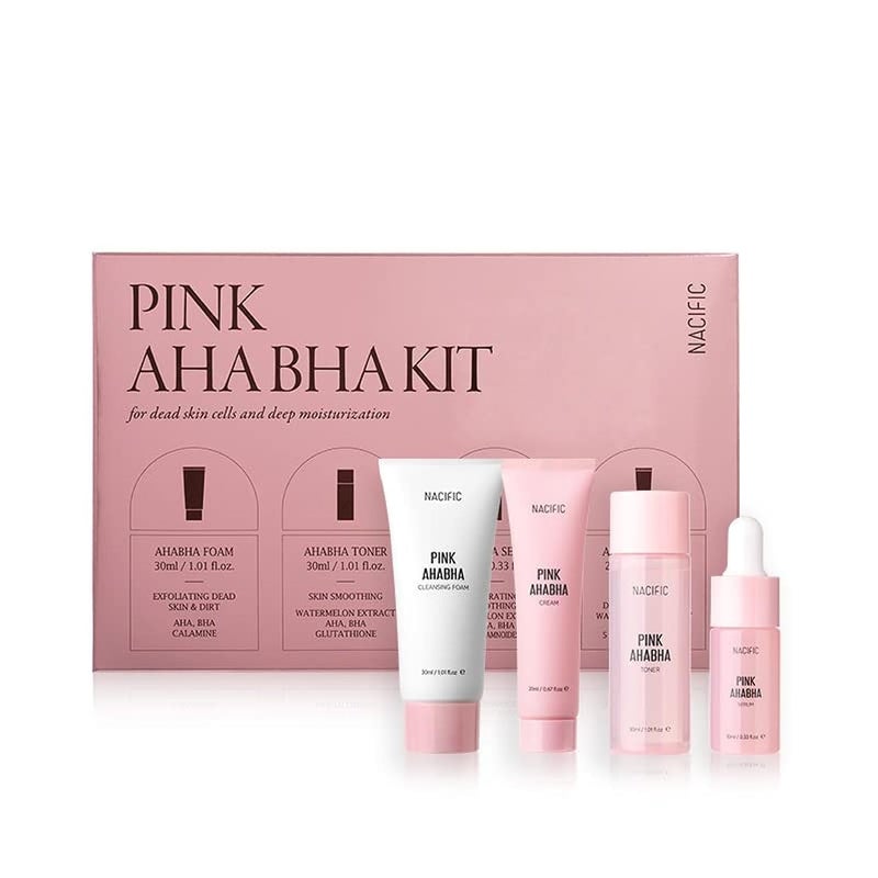 Nacific Pink AHA BHA Kit Cleansing Foam Toner Serum Cream Travel Size Skin Care Set