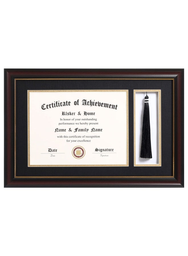 Elsker And Home 11X17 Diploma Frames With Tassel Holder For 8.5X11 Certificate Document Shadow Box Mahogany Frame Degree Double Mat Black With Gold Rim - Image 1