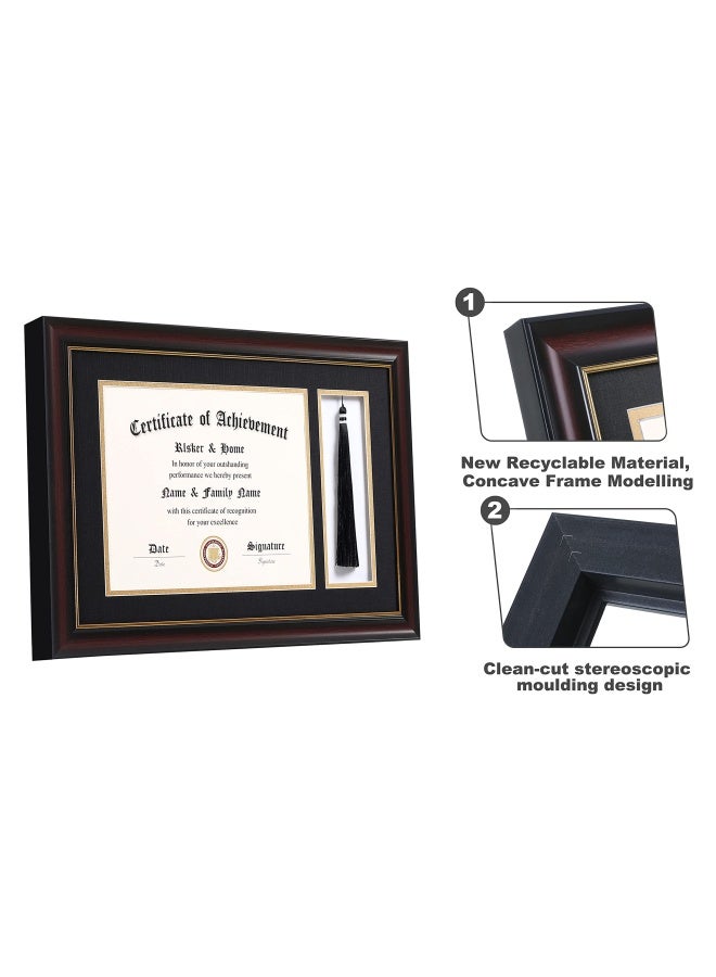 Elsker And Home 11X17 Diploma Frames With Tassel Holder For 8.5X11 Certificate Document Shadow Box Mahogany Frame Degree Double Mat Black With Gold Rim - Image 4
