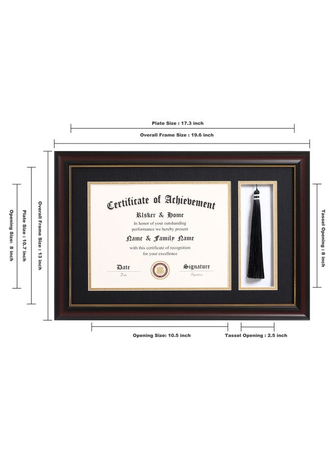 Elsker And Home 11X17 Diploma Frames With Tassel Holder For 8.5X11 Certificate Document Shadow Box Mahogany Frame Degree Double Mat Black With Gold Rim - Image 2