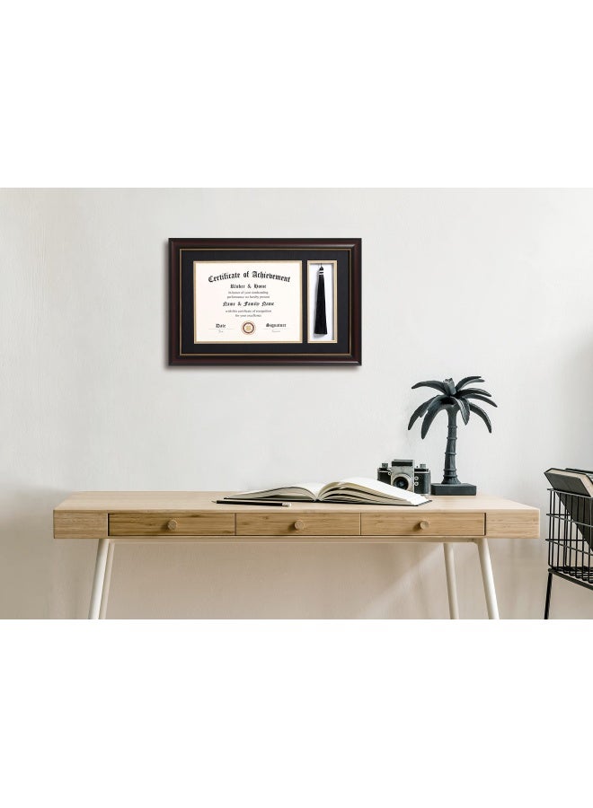 Elsker And Home 11X17 Diploma Frames With Tassel Holder For 8.5X11 Certificate Document Shadow Box Mahogany Frame Degree Double Mat Black With Gold Rim - Image 5