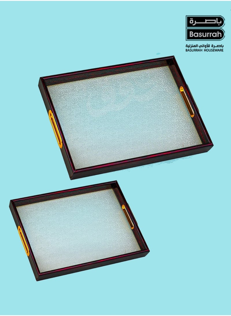 BASURRAH - 2-Piece Rectangular Wood and Glass Serving Tray Set - Image 1