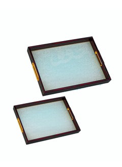 BASURRAH 2-Piece Rectangular Wood and Glass Serving Tray Set  - Image 2