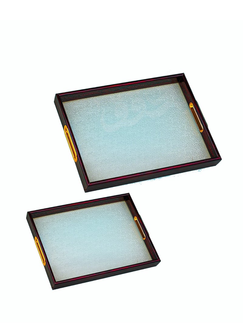 BASURRAH - 2-Piece Rectangular Wood and Glass Serving Tray Set - Image 1